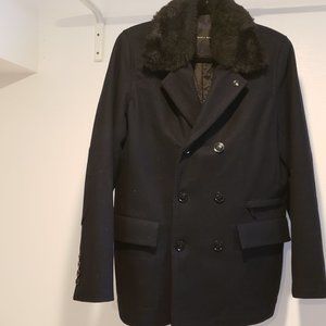 Zara Men's Pea Coat with faux fur collar